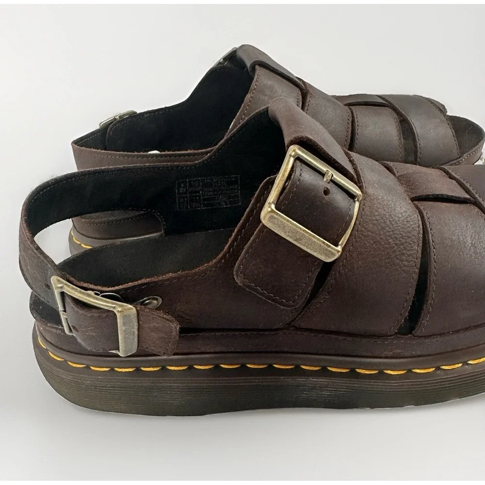 Dr Martens Flash Fisherman Sandals Mens 10 Brown Leather Chunky Buckle Y2K